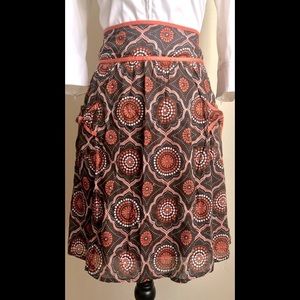 Orange & Brown Skirt: Mid Length, A-Line Style Retro Design, Sz. M